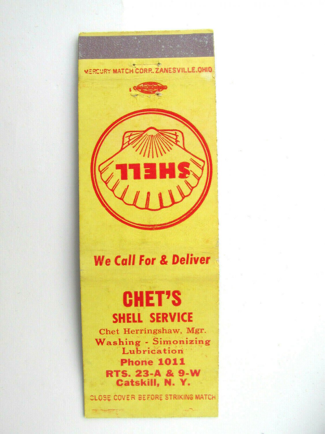 Chet's Shell Service Station - Catskill, New York 20 Strike Matchbook Cover NY