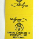 Nur Temple 1985 Edward S. Morente III Potentate  Club 20 Strike Matchbook Cover