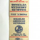 Disabled American Veterans #40 - Ft. Wayne, Indiana 20 Strike Matchbook Cover IN