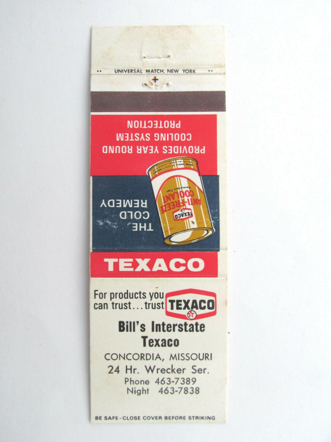 Bill's Interstate Texaco - Concordia, Missouri Service Station Matchbook Cover
