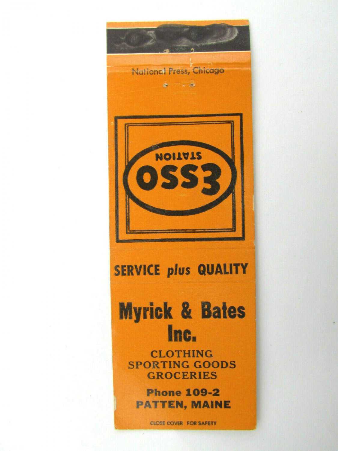 Myrick & Bates - Patten, Maine Esso Service Station Matchbook Cover Matchcover