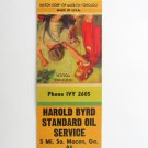 Harold Byrd Standard Oil - Macon, Georgia Service Station Matchbook Match Cover