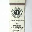 Lions Club International  Robert Cortese District Governor 20RS Matchbook Cover