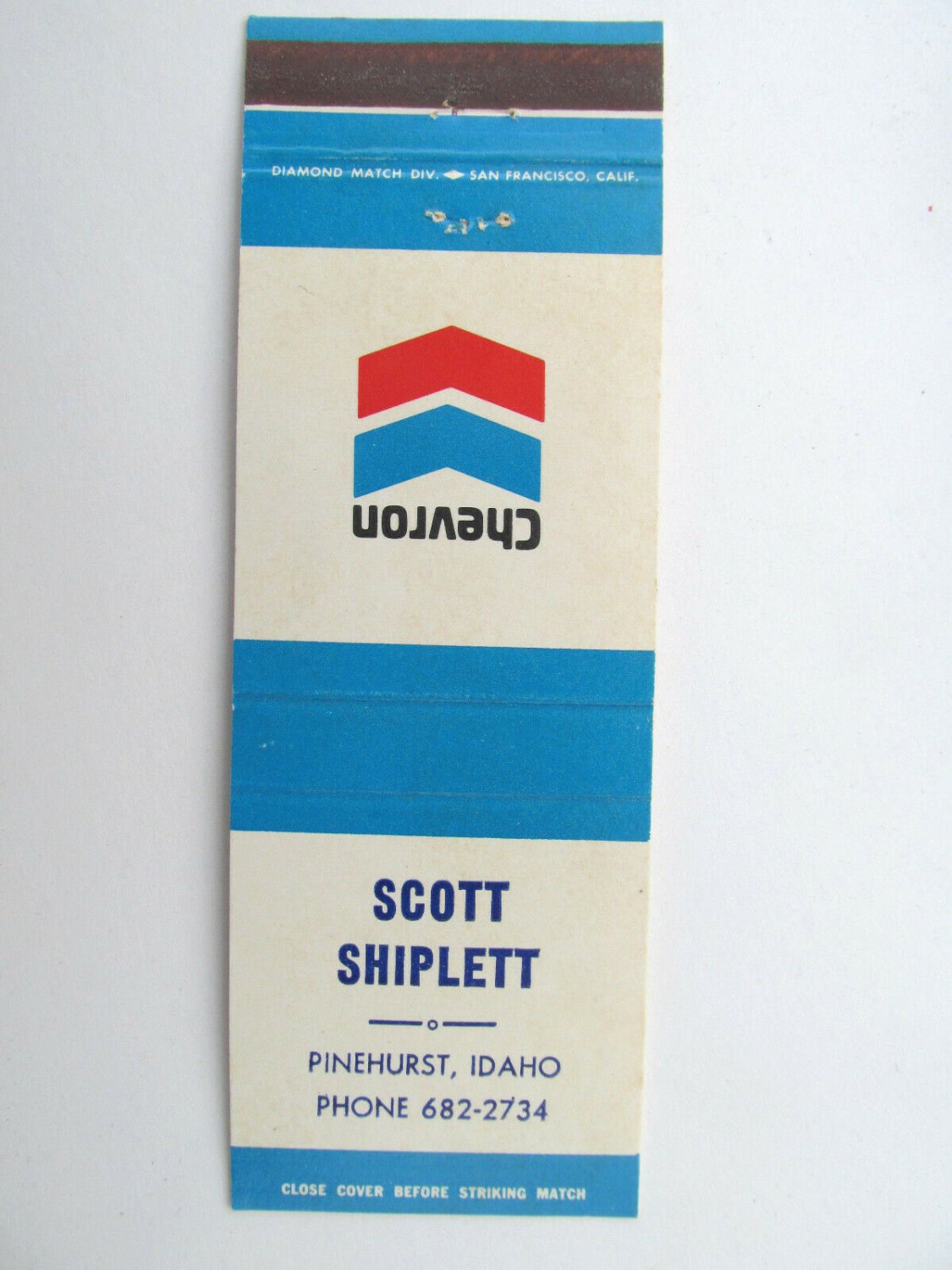 Scott Shiplett - Pinehurst, Idaho Chevron Service Station 20FS Matchbook Cover