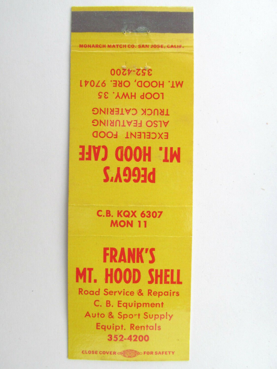 Frank's Mt. Hood Shell - Oregon Service Station Matchbook Cover Peggy's...Cafe