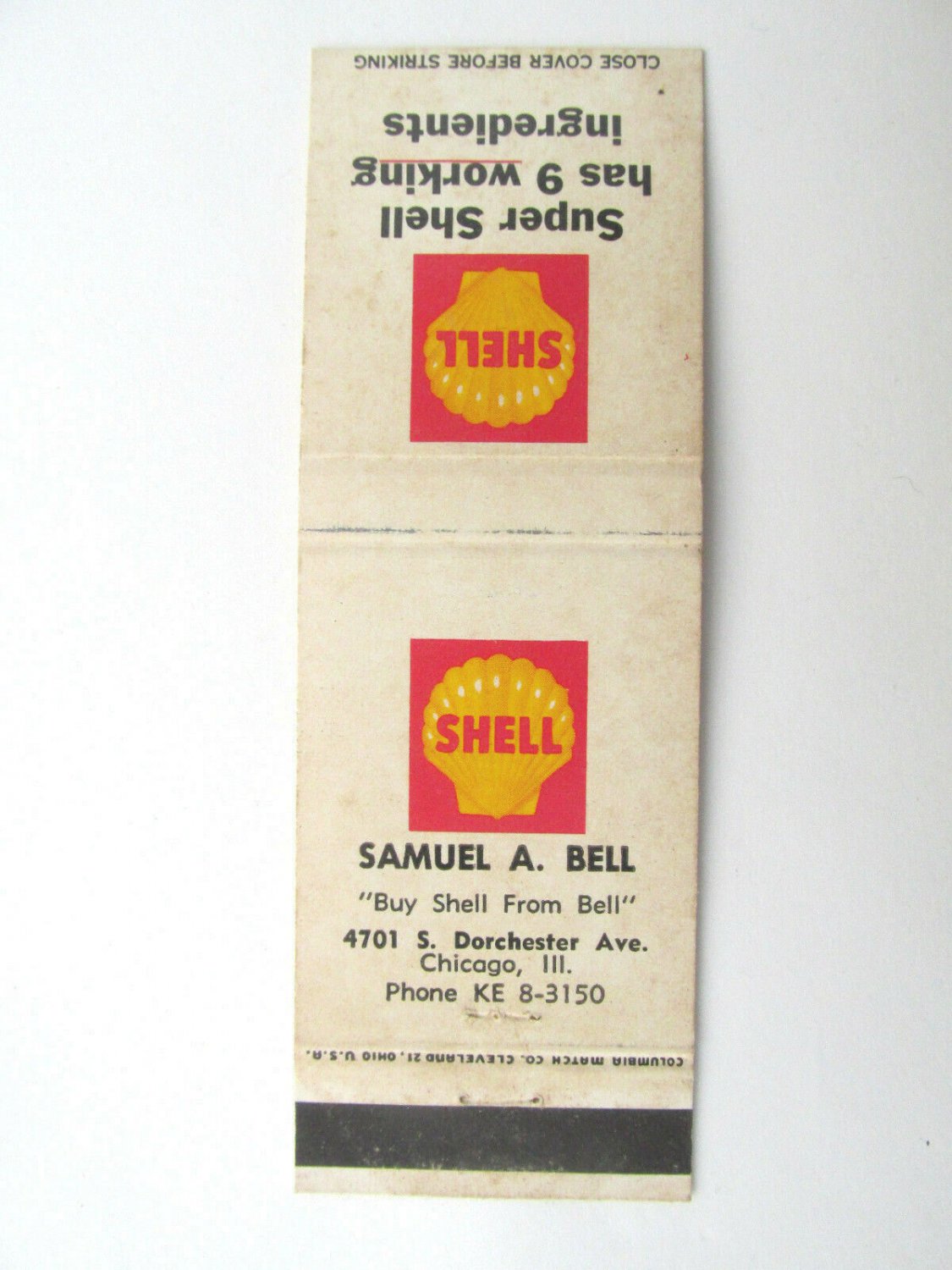 Samuel A. Bell - Chicago, Illinois Shell Service Station Matchbook Cover IL