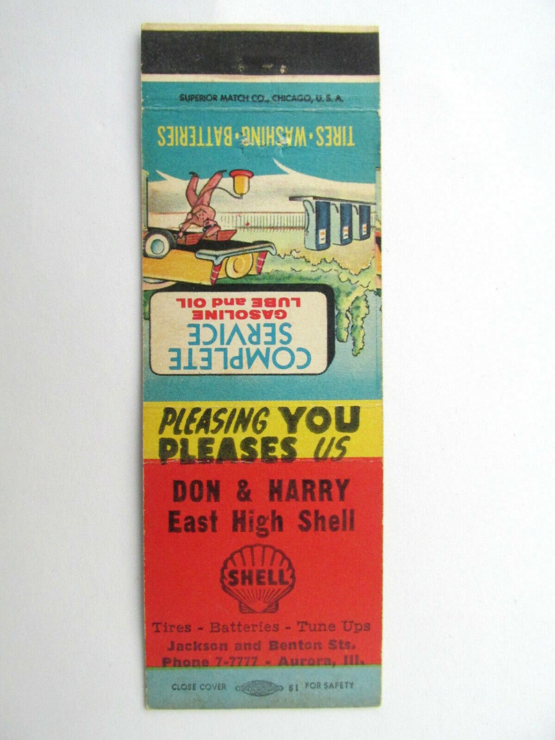 Don & Harry East High Shell - Aurora, Illinois Service Station Matchbook Cover