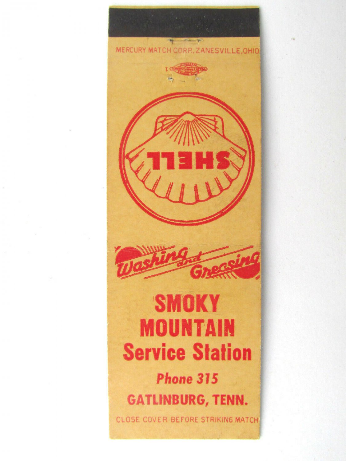 Smoky Mountain Service Station Shell - Gatlinburg, Tennessee Matchbook Cover TN