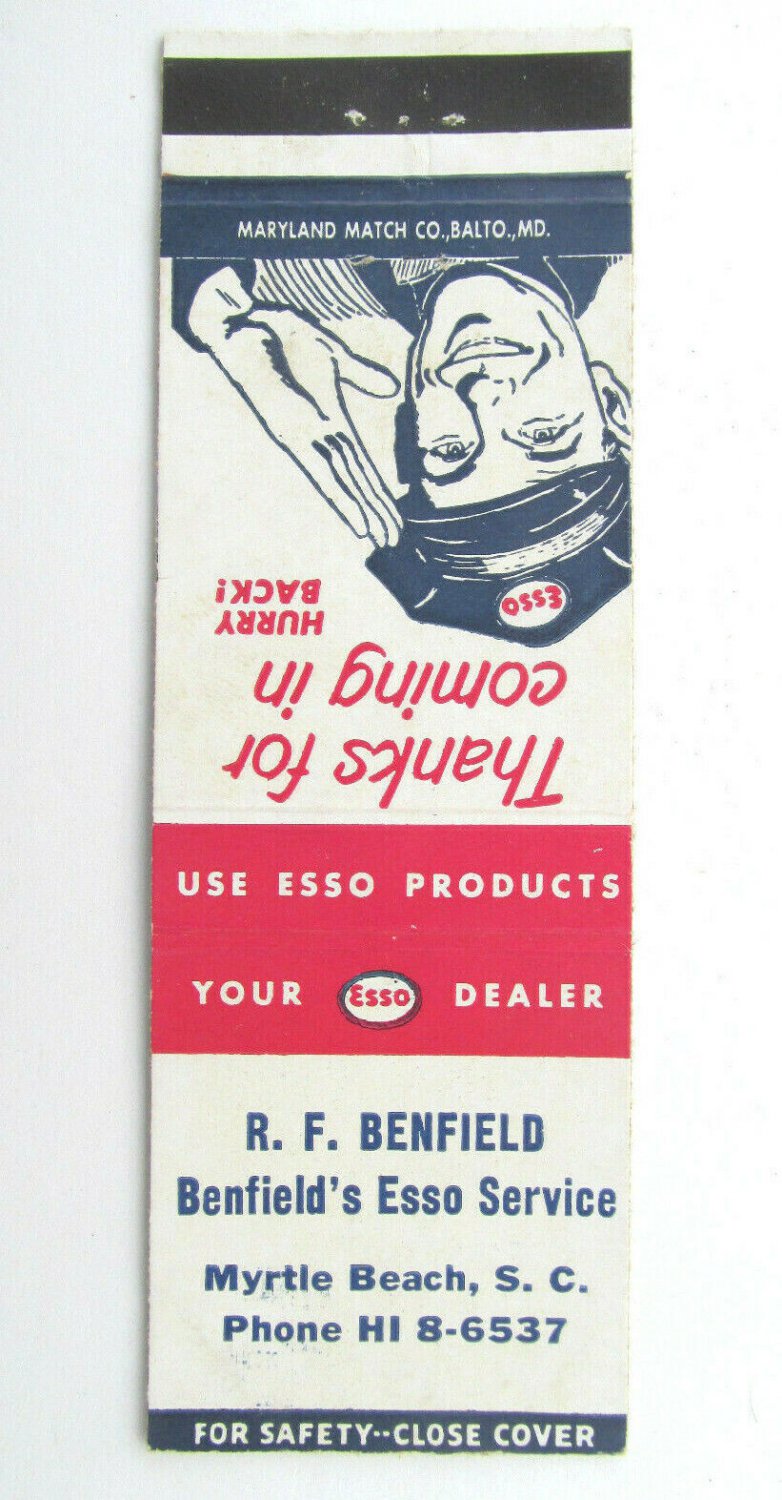 R.F. Benfield's Esso Service - Myrtle Beach, South Carolina Matchbook Cover SC