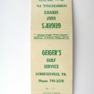 Geiger's Gulf Service - Schnecksville, Pennsylvania Station 20FS Matchbook Cover