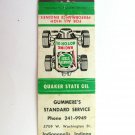 Gummere's Standard Service Station Indianapolis, IN Matchbook Cover Quaker State