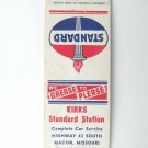 Kirks Standard Station- Macon, Missouri 20 Strike Service Matchbook Match Cover