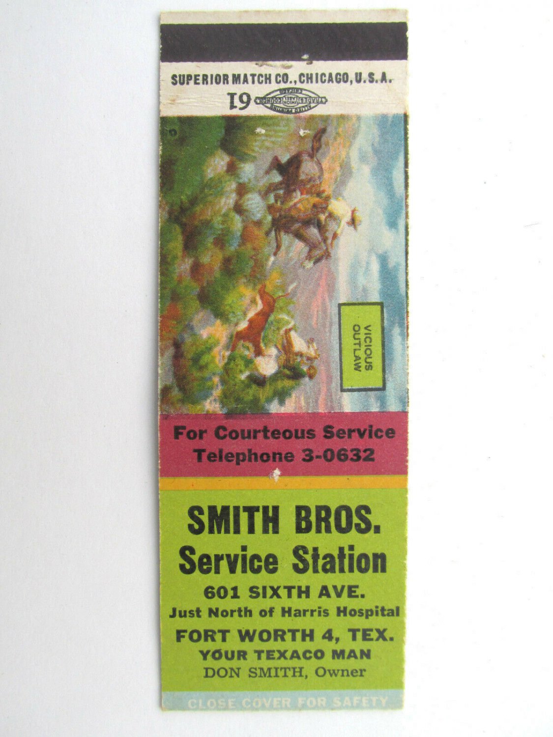 Smith Bros. Service Station  Fort Worth, Texas Texaco Matchbook Cover Matchcover
