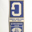 Quarterback Club of Spokane Ridpath Hotel 20 Strike Matchbook Cover Washington