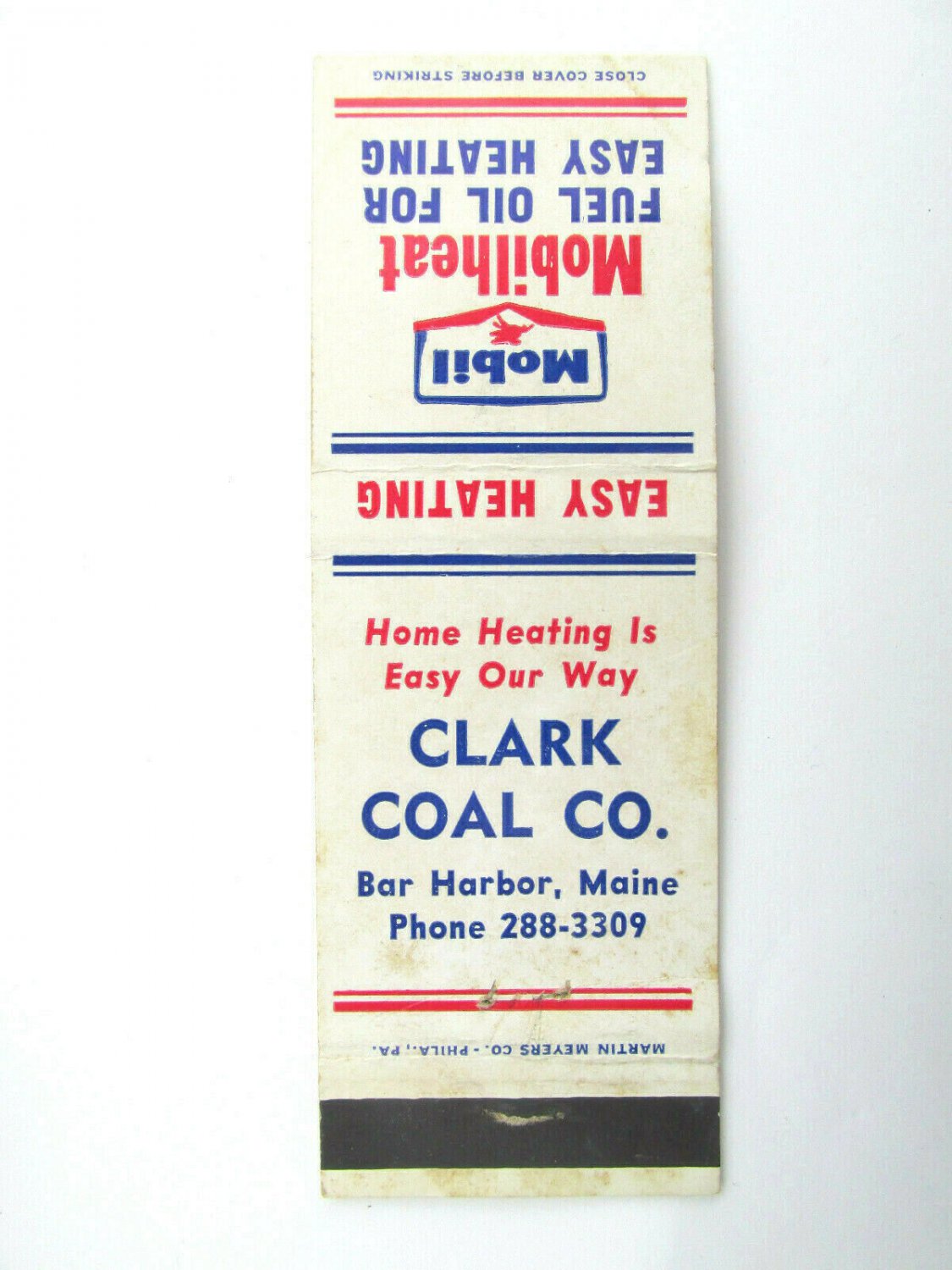 Clark Coal Co. - Bar Harbor, Maine Mobil 20 Strike Matchbook Cover Mobilheat Oil