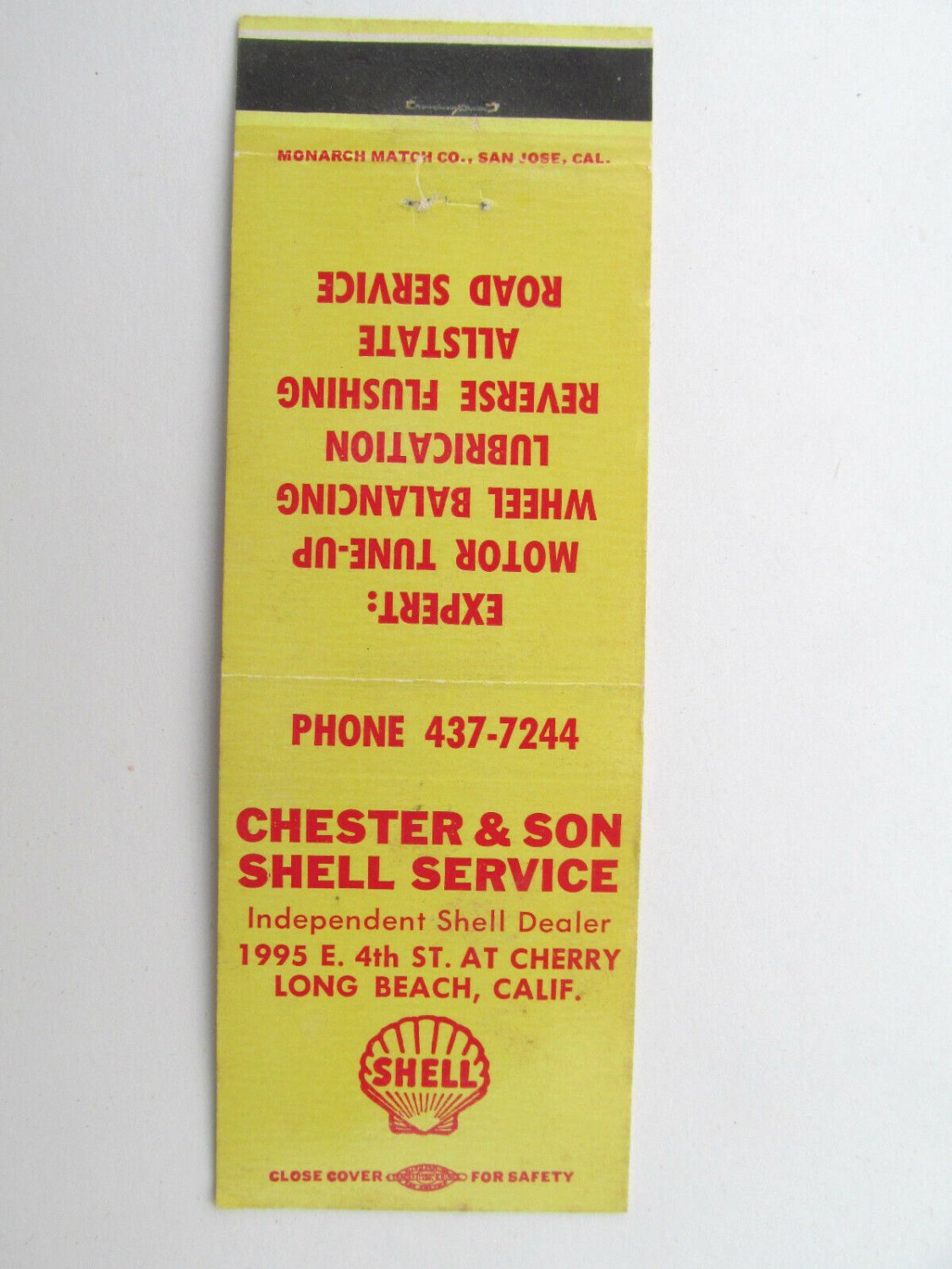 Chester & Son Shell Service - Long Beach, California Station Matchbook Cover CA
