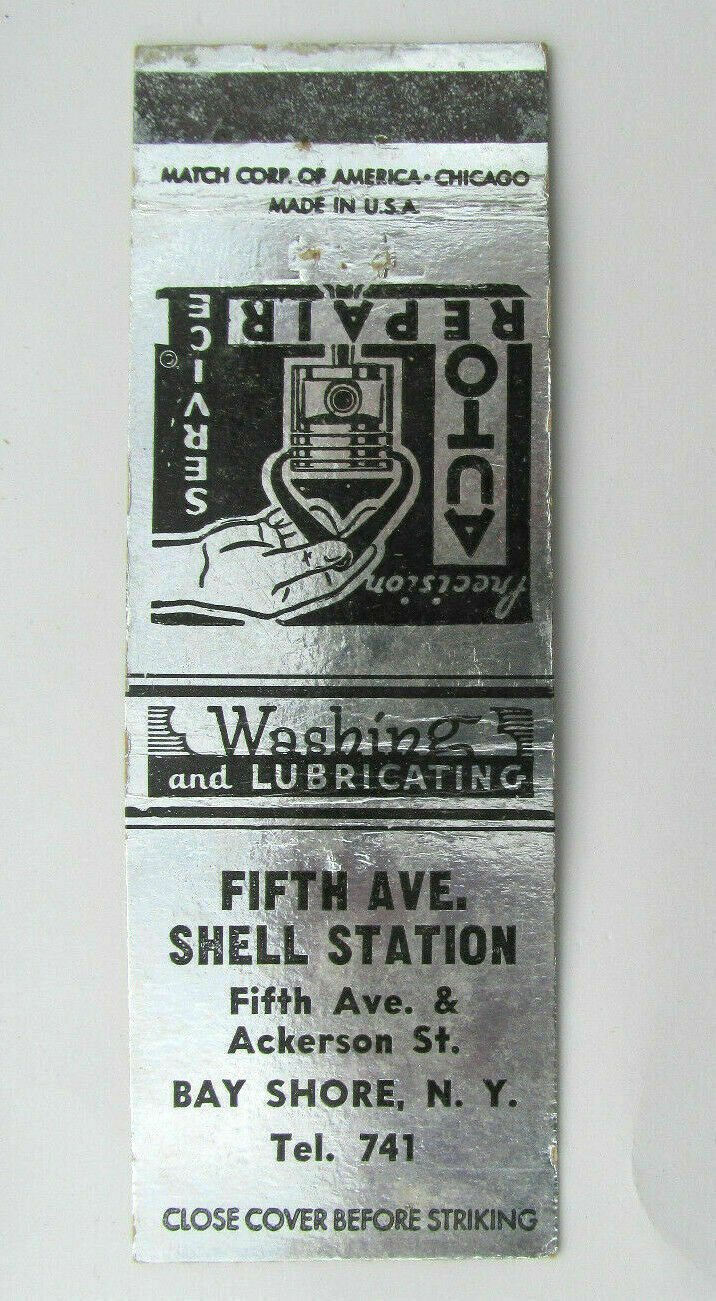 Fifth Ave. Shell Station - Bay Shore, New York Service Station Matchbook Cover
