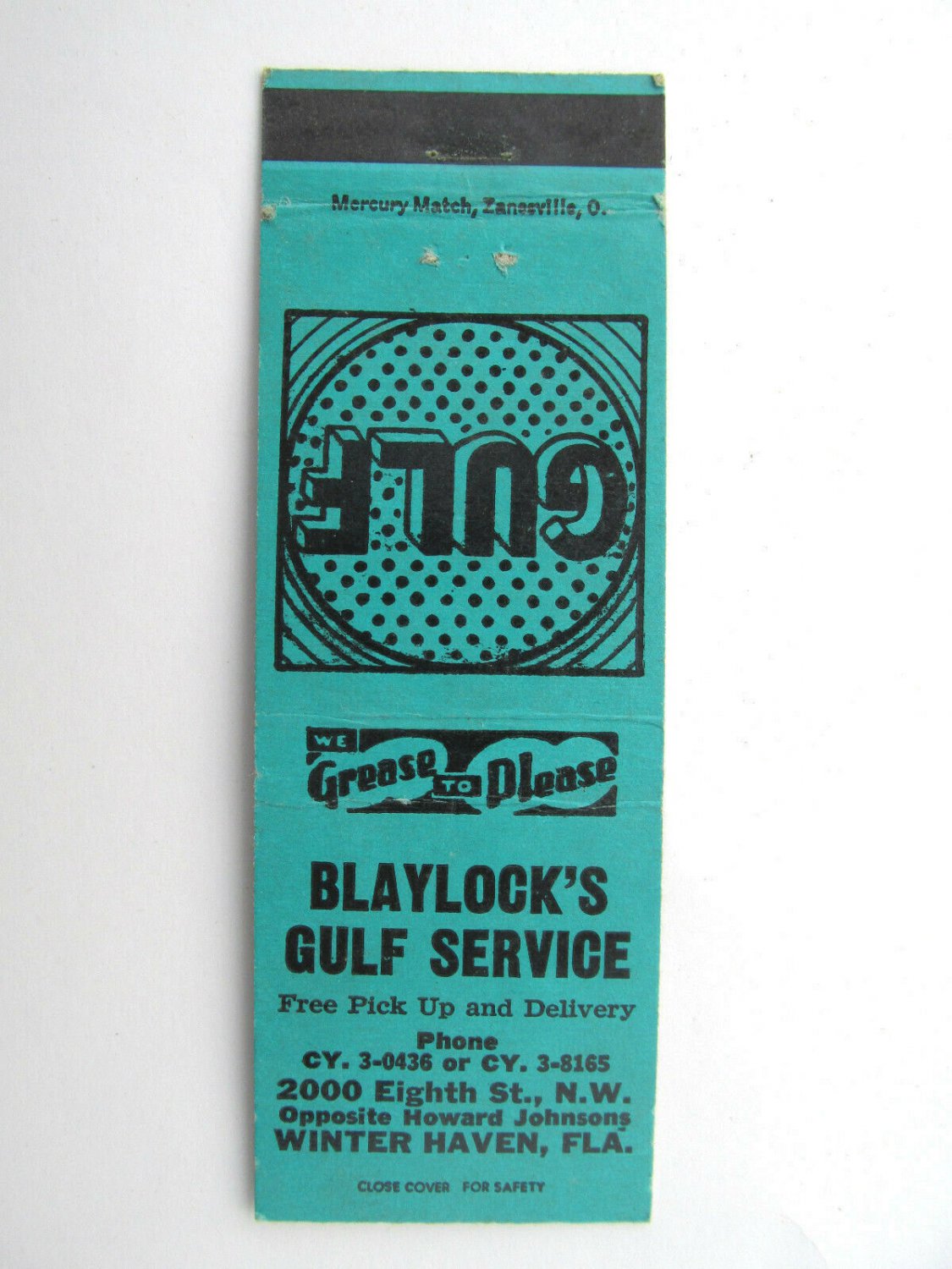 Blaylock's Gulf Service - Winter Haven, Florida Station 20Strike Matchbook Cover