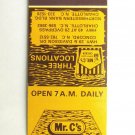 Mr. C's Restaurant - Concord, North Carolina 20 Strike Matchbook Cover Charlotte Mr. C's Restaurant - Concord, North Carolina 20 Strike Matchbook Cover Charlotte