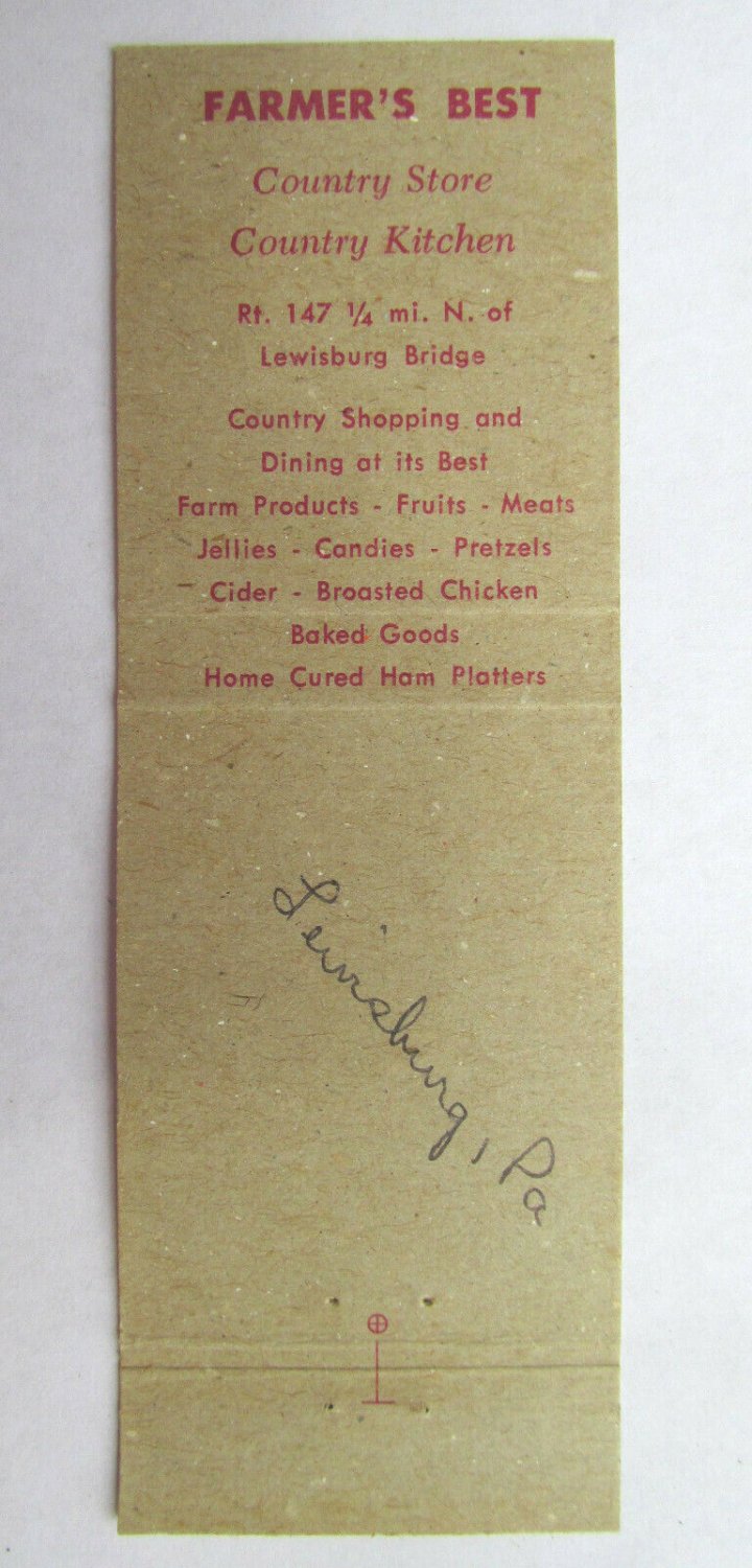 Farmer's Best Lewisburg, Pennsylvania Restaurant Store 20FS Matchbook