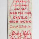 Mister Mike's Steak House - Illinois Restaurant 20 Strike Matchbook Cover $1.09