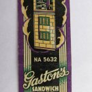 Gaston's Sandwich Shop - Washington, DC Restaurant 20 Strike Matchbook Cover Gaston's Sandwich Shop - Washington, DC Restaurant 20 Strike Matchbook Cover