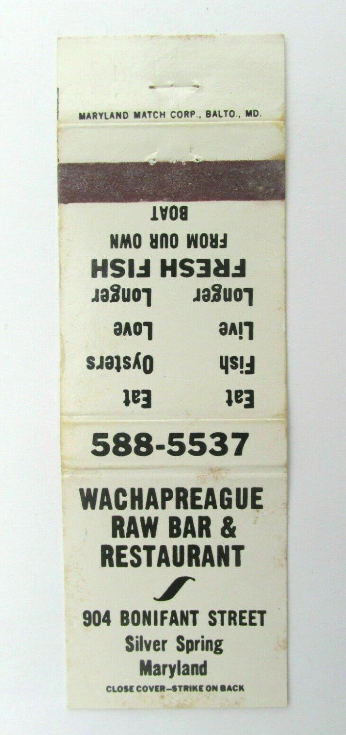 Wachapreague Raw Bar & Restaurant - Silver Spring, Maryland 20RS Matchbook Cover