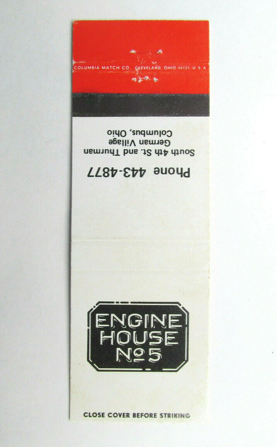 Engine House No 5  Columbus, Ohio German Village Restaurant Matchbook Cover 20RS