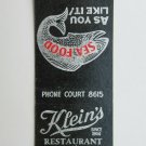 Klein's Restaurant Sea Food - Pittsburgh, Pennsylvania 20 Strike Matchbook Cover