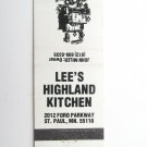 Lee's Highland Kitchen St. Paul, Minnesota Restaurant 20 Strike Matchbook Cover Lee's Highland Kitchen St. Paul, Minnesota Restaurant 20 Strike Matchbook Cover