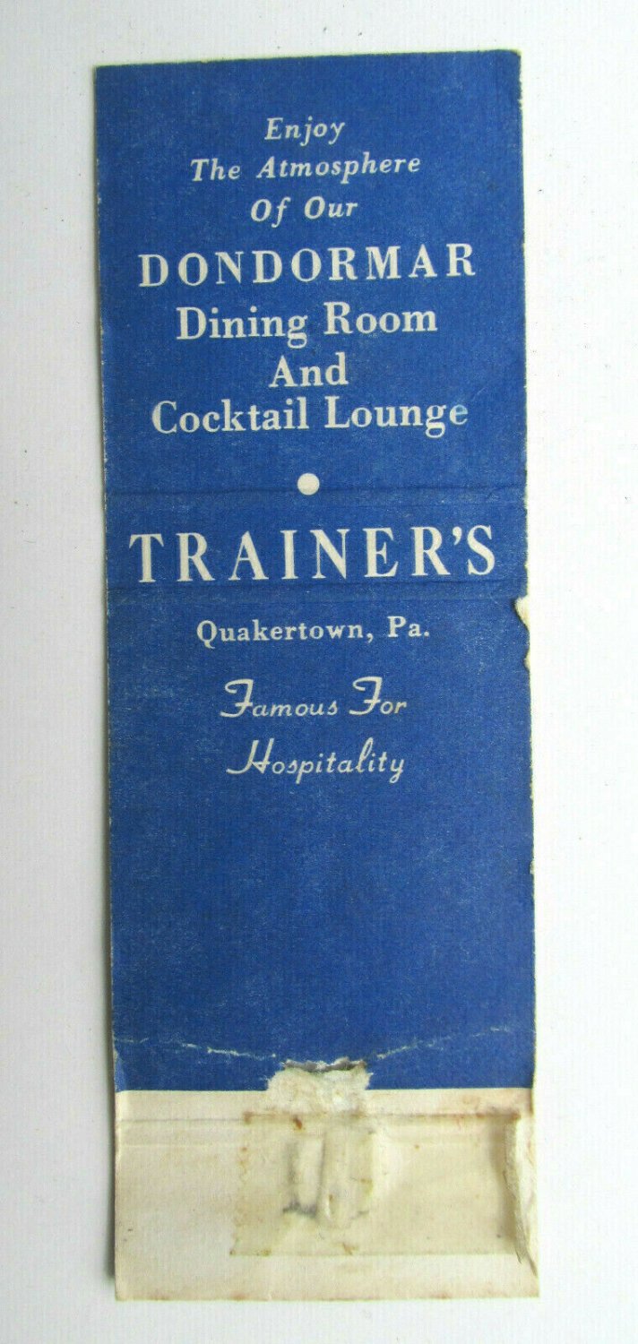 Trainer's Seafood Restaurant Quakertown, Pennsylvania 20 Strike Matchbook Cover