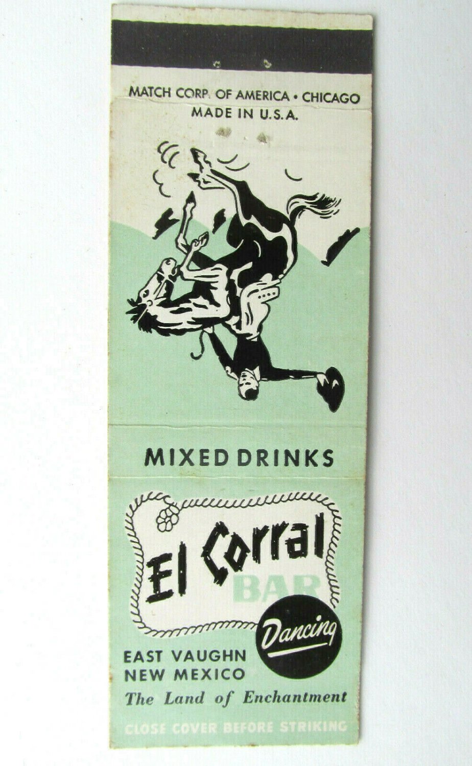 El Corral Bar East Vaughn, New Mexico Restaurant 20 Strike Matchbook