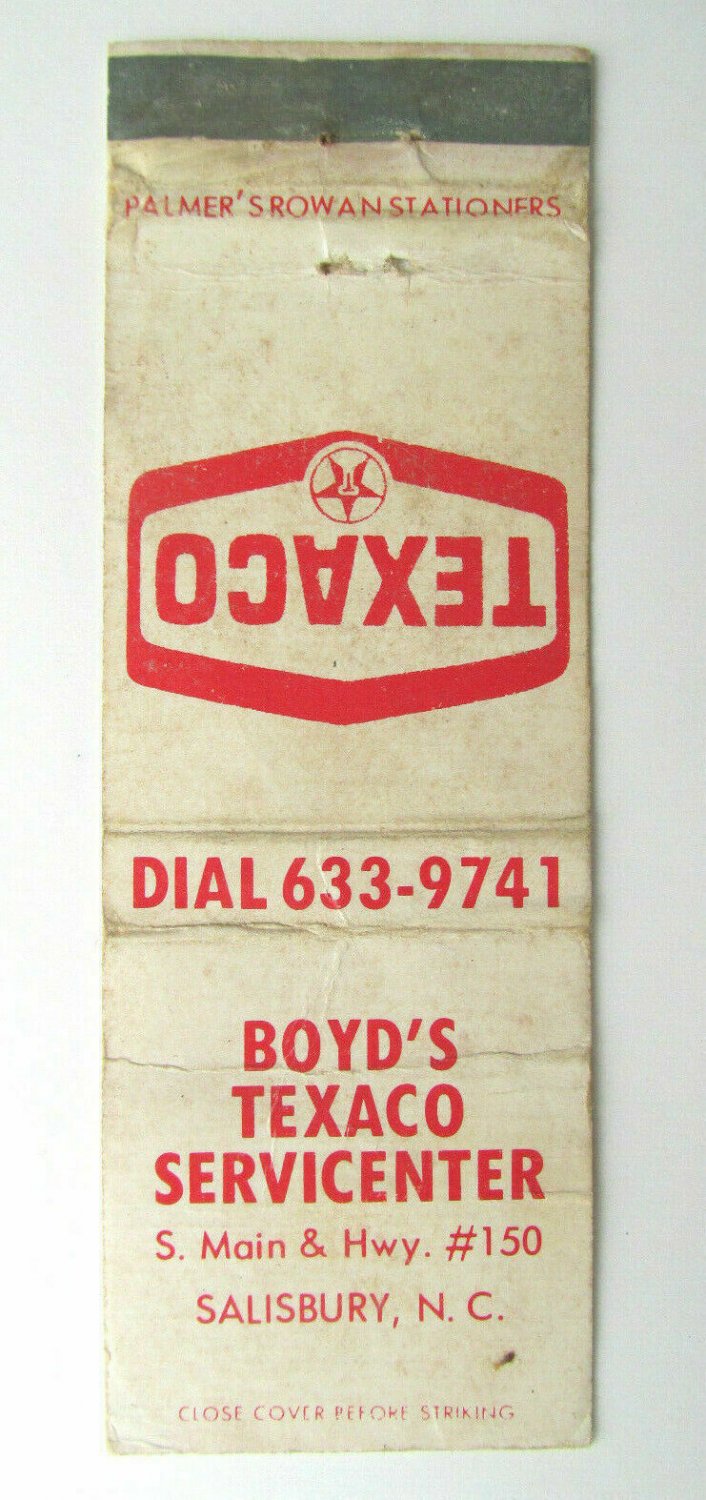 Boyd's Texaco Servicenter - Salisbury, North Carolina Matchbook Cover Matchcover