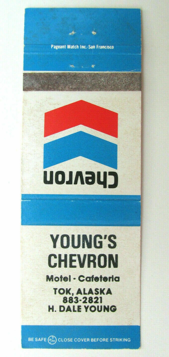 Young's Chevron - Tok, Alaska Service Station Matchbook Cover Motel, Cafeteria
