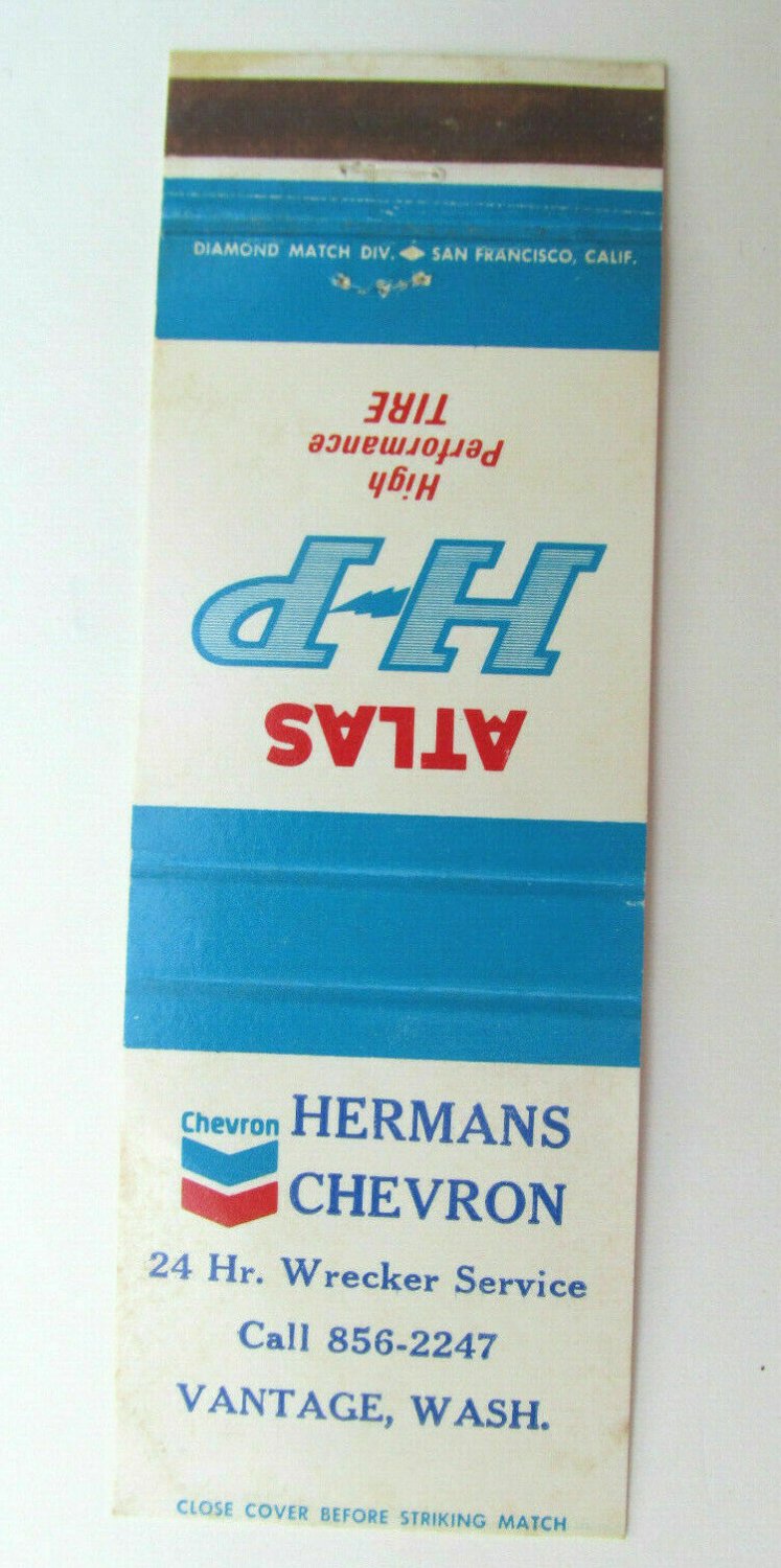 Hermans Chevron - Vantage, Washington Service Station Matchbook Cover Atlas H-P