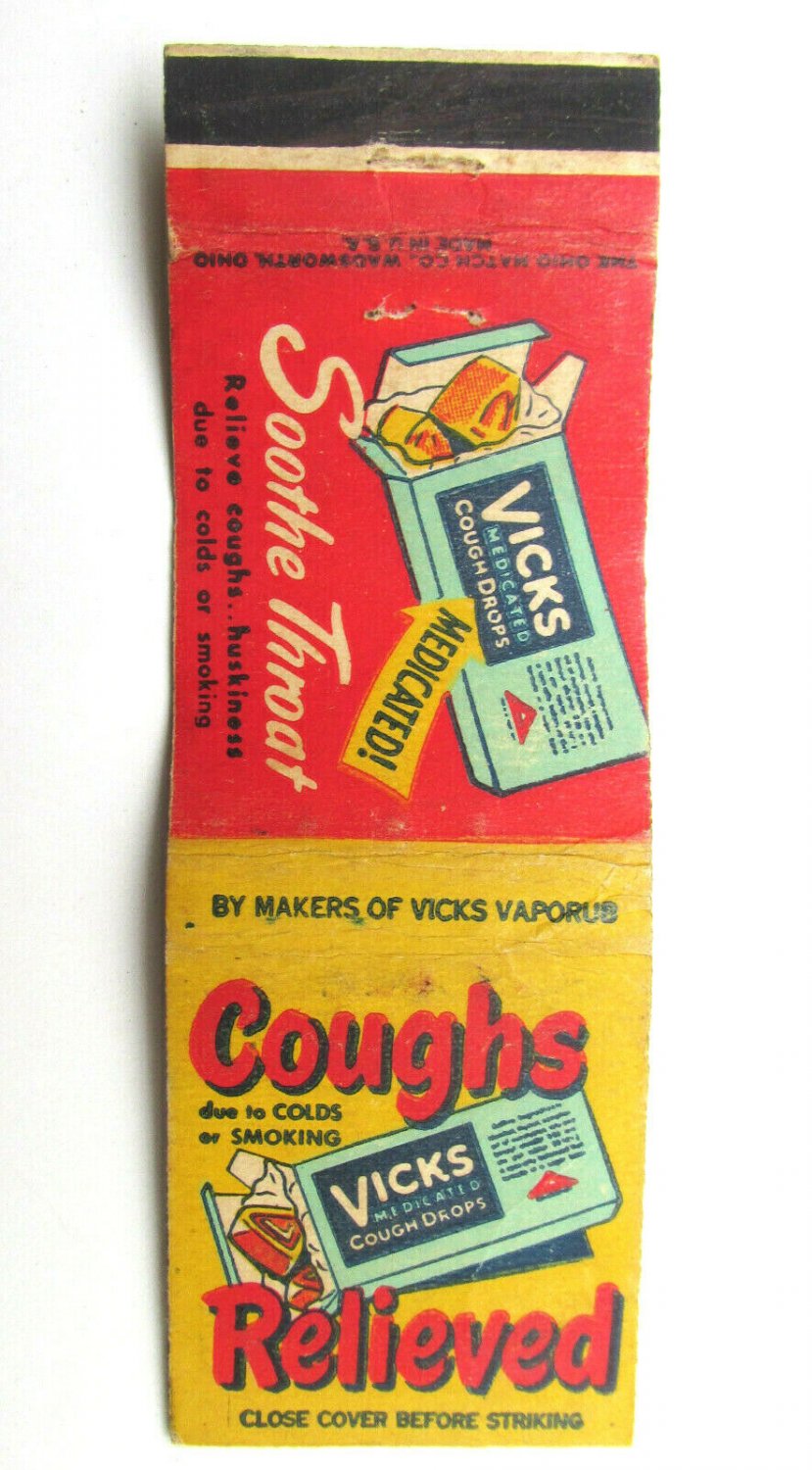Vicks Medicated Cough Drops Advertisement 20 Strike Matchbook Cover Matchcover