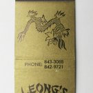 Leong's Restaurant - St. Louis, Missouri 20 Strike Matchbook Cover Cantonese MO Leong's Restaurant - St. Louis, Missouri 20 Strike Matchbook Cover Cantonese MO