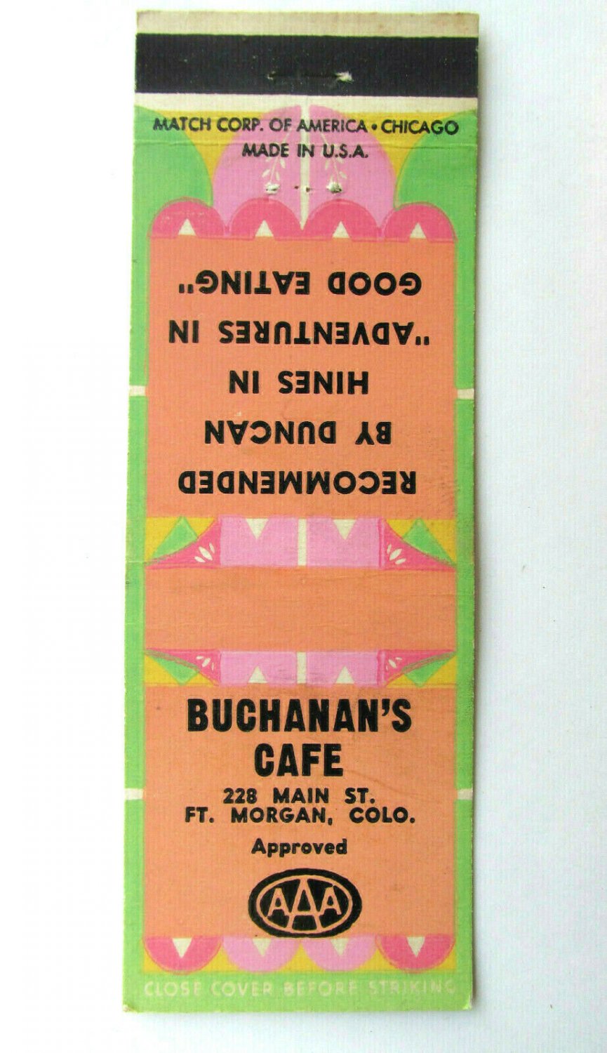 Buchanan's Cafe - Ft. Morgan, Colorado Restaurant 20 Strike Matchbook Cover CO