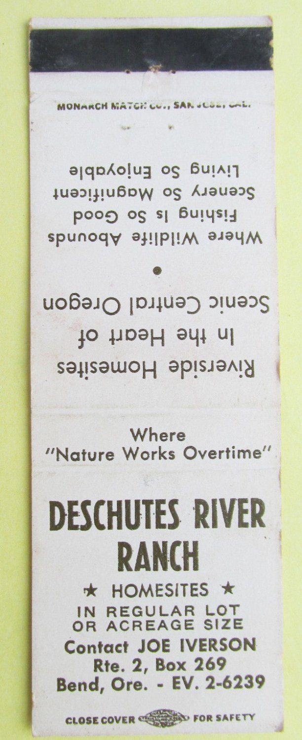 Deschutes River Ranch - Bend, Oregon 20 Strike Matchbook Cover OR Matchcover