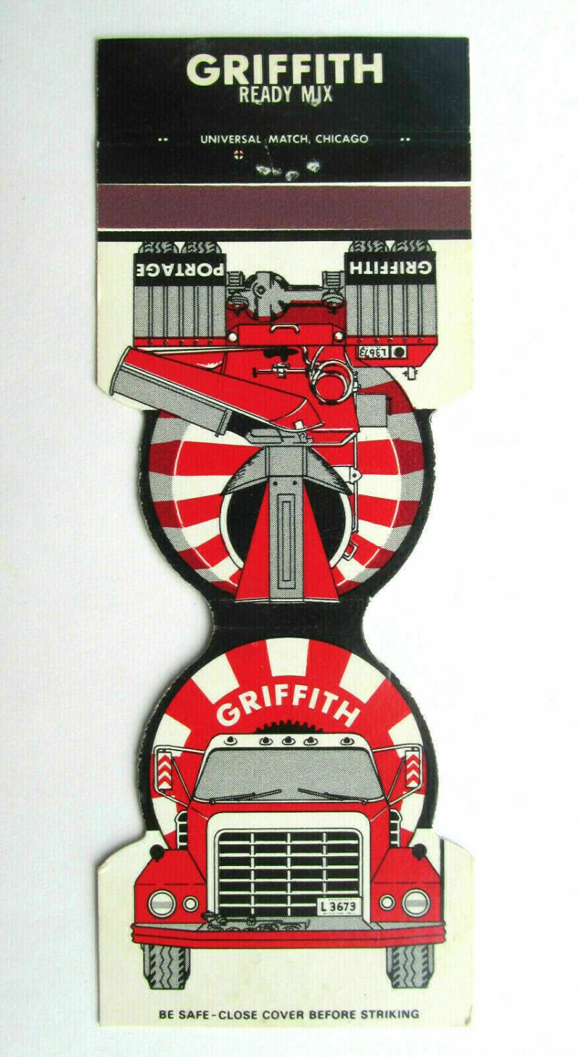 Griffith Ready Mixed Concrete  Griffith Portage Indiana Jewelite Matchbook Cover