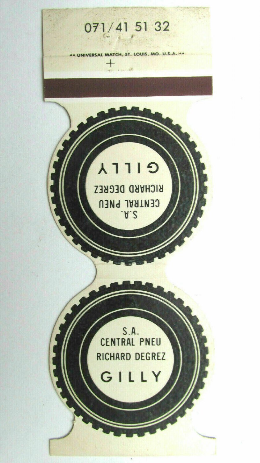 SA Central Pneu - Gilly (Belgium?) Tire Store Advert. Jewelite Matchbook Cover