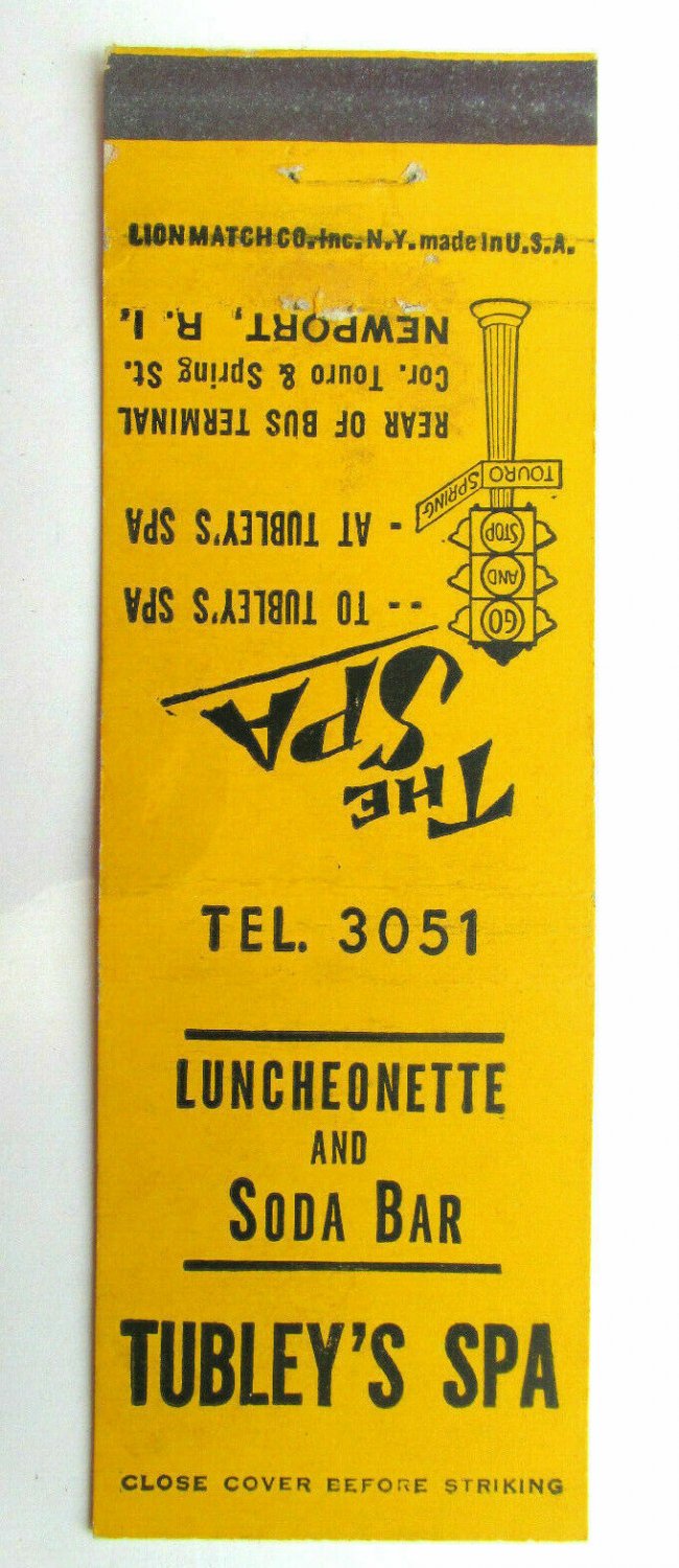 Tubley's Spa - Newport, Rhode Island Restaurant 20 Strike Matchbook Cover RI