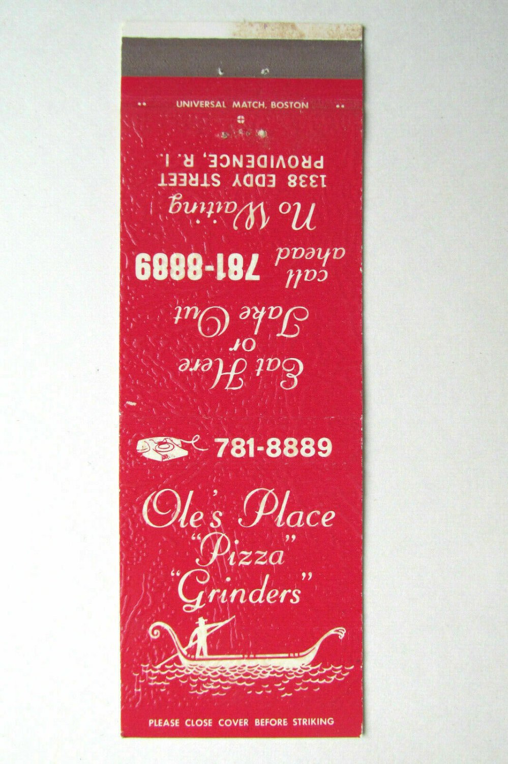 Ole's Place "Pizza Grinders" Providence, Rhode Island Restaurant Matchbook Cover