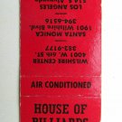 House of Billiards - Santa Monica Los Angeles, California Sports Matchbook Cover