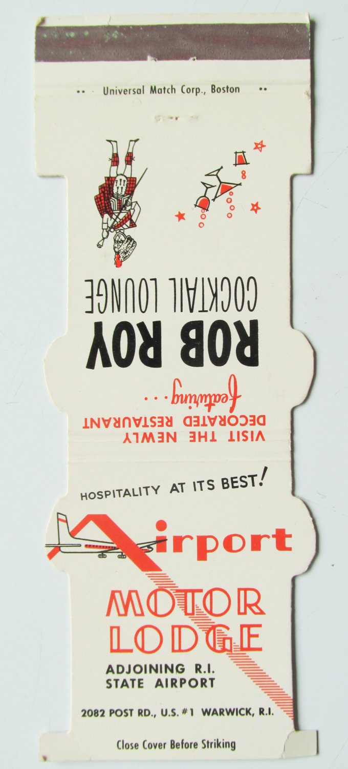 Rob Roy Lounge Airport Restaurant Warwick, Rhode Island Jewelite Matchbook Cover