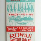 Rowan Motor Sales - Natick, Massachusetts Ford Dealer 20 Strike Matchbook Cover