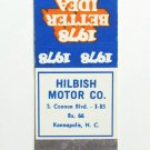 Hilbish Motor Co. 1978 Ford Kannapolis, North Carolina 20 Strike Matchbook Cover