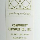 Community Chevrolet Co.  Hammond, Louisiana Car Dealer 20 Strike Matchbook Cover