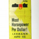 Lehmann Auto Co.  Fayette, Mississippi '56 Ford Dealer 20 Strike Matchbook Cover