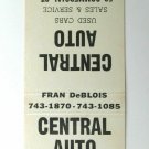 Central Auto - Adams, Massahusetts Used Cars Dealer 20 Strike Matchbook Cover MA